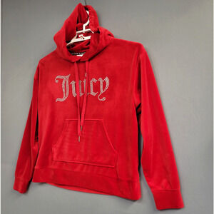 Juicy Couture Hoodie Womens M Velour Rhinestone Juicy Kangaroo Pocket Y2K